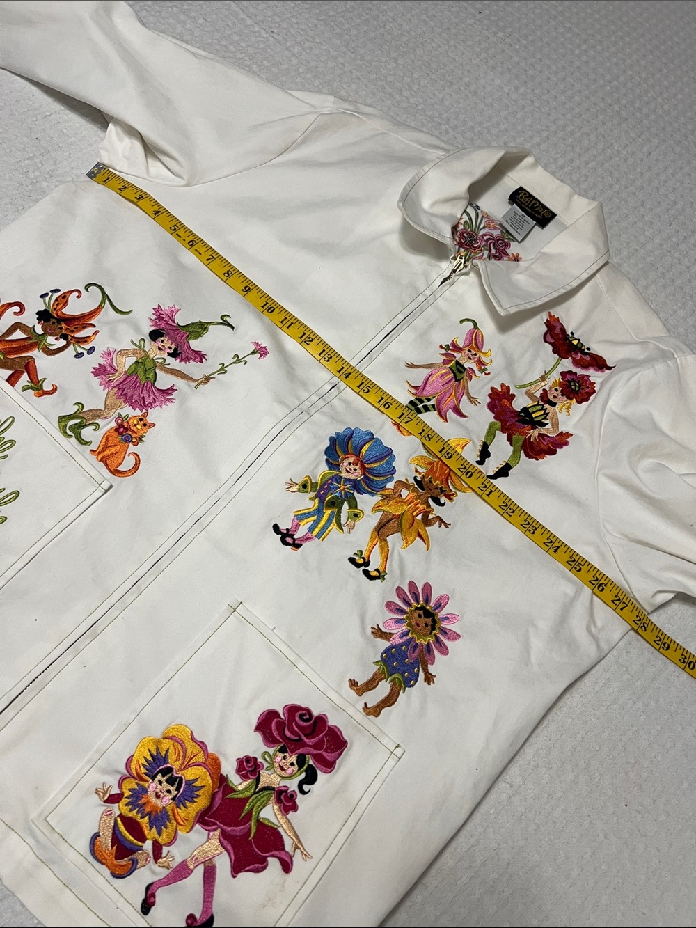 Bob Mackie Wearable “Parade of the Flowers” White Full-Zip Embroidered Jacket - Picture 13 of 16